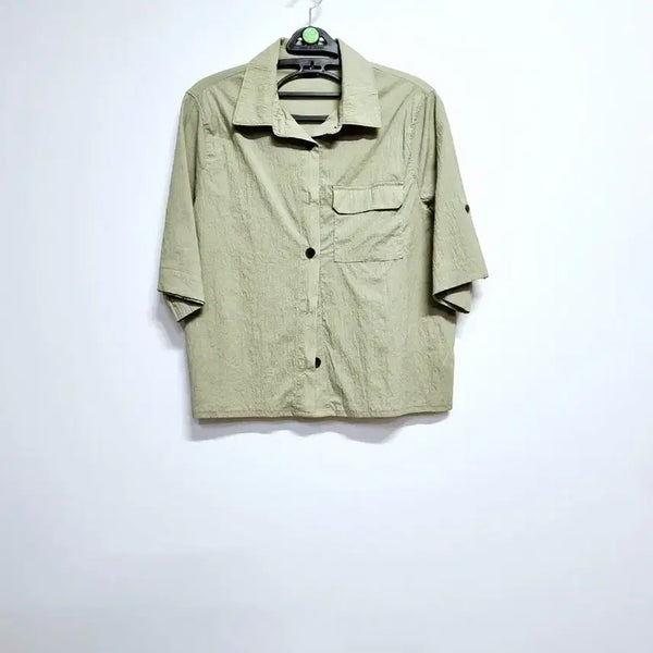 [BUNJANG] Eddie Bauer Khaki 7-Sleeve Shirt Blouse / 에디바우어 카키색 7부 셔츠 블라우스