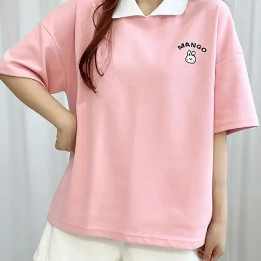 [BUNJANG] Pink Collared T-Shirt / 에이블리 옷 핑크 카라티