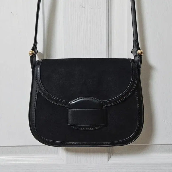 [BUNJANG] Black Suede Leather Two-Way Shoulder Bag / 블랙 스웨이드 숄더백 핸드백 가죽 가방 검정 투웨이