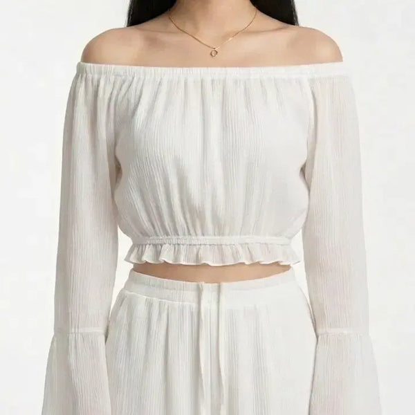 [BUNJANG] Sheer Crop Blouse / 시스루 크롭 블라우스 2컬러 택1