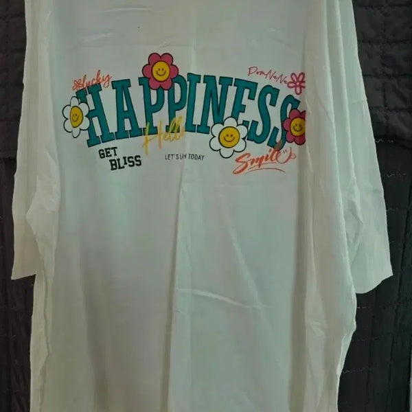 [BUNJANG] White Flower Smile Oversized T-shirt / 화이트 스마일 꽃 프린팅 오버핏 티셔츠