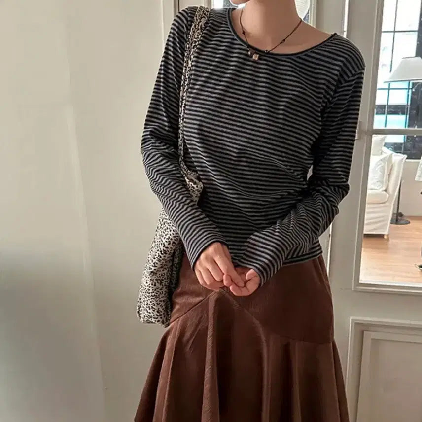 [BUNJANG] Dailyjew Phoebe Stripe Long Sleeve T-Shirt / 데일리쥬 포이베 스트라이프 티셔츠 긴팔