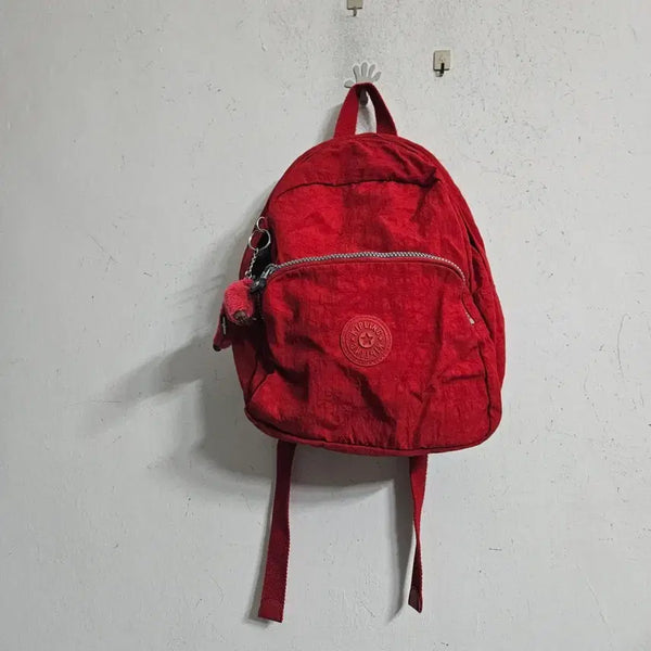 [BUNJANG] Kipling Red Backpack Bag with Doll Charm / 키플링 빨간색 백팩 가방 인형키링