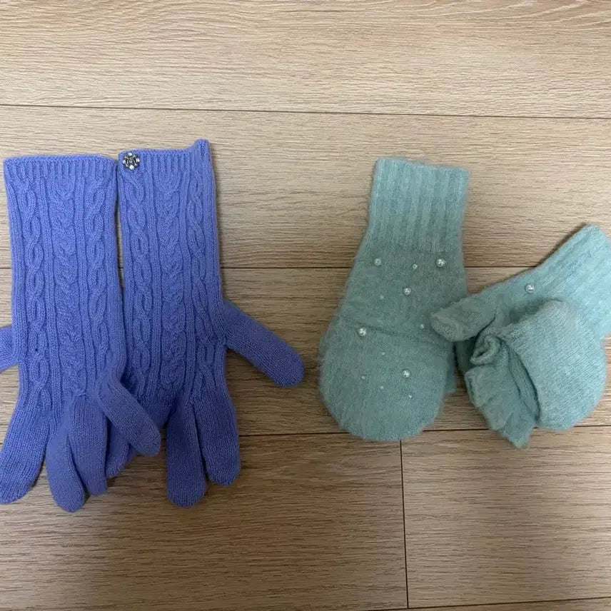 [BUNJANG] Mine O2nd Knit Gloves Set - Lavender & Mint Cable Knit Mittens / 한섬 Mine O2nd 장갑 역시즌 특가 세트