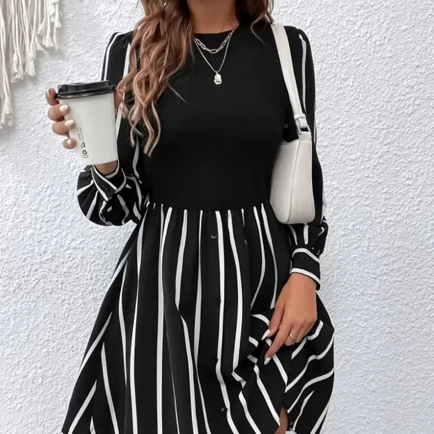 [BUNJANG] Black Stripe Midi Dress / 블랙 스트라이프 미디 원피스