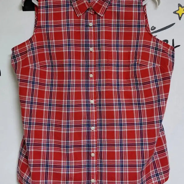 [BUNJANG] St. John's Bay Women's 100% Cotton Sleeveless Check Shirt / [L] 세인트존스베이 여성 면 100% 체크 민소매 셔츠 남방