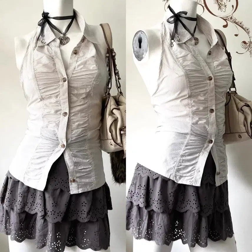 [BUNJANG] Wise Girl Vintage Custom Halterneck Blouse and Lace Skirt Set / 와이즈걸 빈티지 커스텀 홀터넥 블라우스 레이스 스커트 세트
