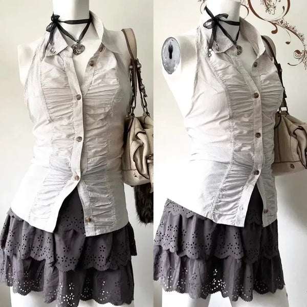 [BUNJANG] Wise Girl Vintage Custom Halterneck Blouse and Lace Skirt Set / 와이즈걸 빈티지 커스텀 홀터넥 블라우스 레이스 스커트 세트