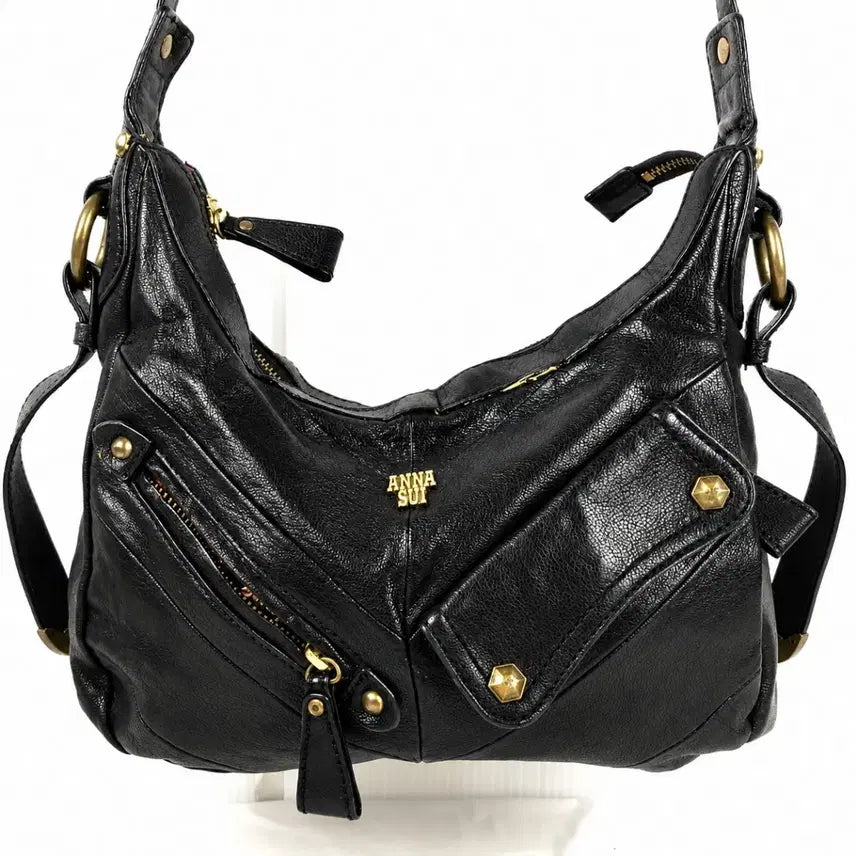 [BUNJANG] Anna Sui Vintage Black Leather Shoulder Bag / 안나수이 빈티지 블랙 레더 숄더백