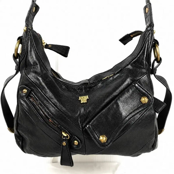 [BUNJANG] Anna Sui Vintage Black Leather Shoulder Bag / 안나수이 빈티지 블랙 레더 숄더백