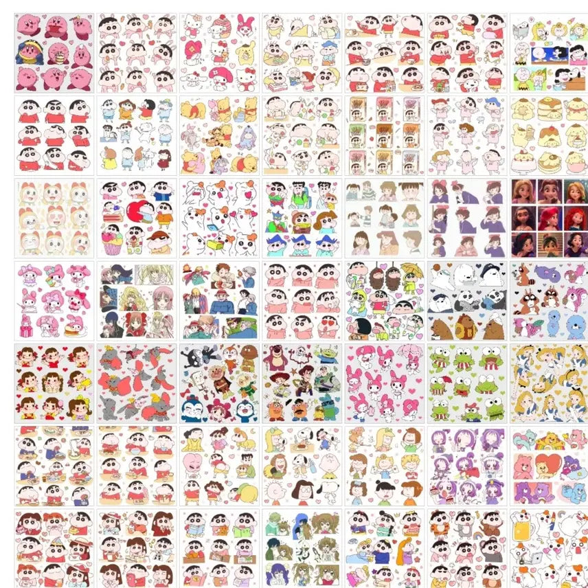 [BUNJANG] Clear Stickers (Ins) - 100 Sheets per Pack - Featuring Crayon Shin-chan, Sanrio, and More / 투명 인스 100장 단위 캐릭터 짱구 산리오 등