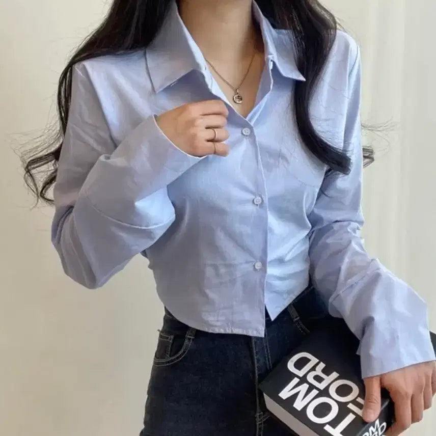[BUNJANG] Daily Back-Banded Cropped Shirt / 데일리 뒷밴딩 크롭 셔츠