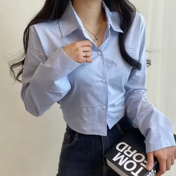 [BUNJANG] Daily Back-Banded Cropped Shirt / 데일리 뒷밴딩 크롭 셔츠