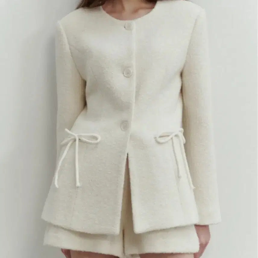 [BUNJANG] Theziz Pocket Ribbon Detail Tweed Jacket Ivory / 더티스 포켓 리본 디테일 트위드 자켓 s 아이보리