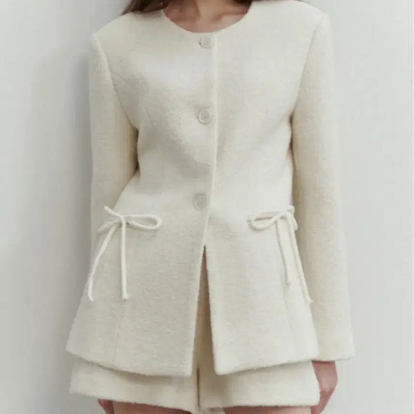 [BUNJANG] Theziz Pocket Ribbon Detail Tweed Jacket Ivory / 더티스 포켓 리본 디테일 트위드 자켓 s 아이보리