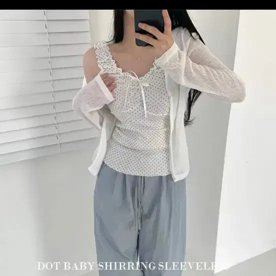 [BUNJANG] Dot Shirring Sleeveless Top / 에이블리 도트셔링나시