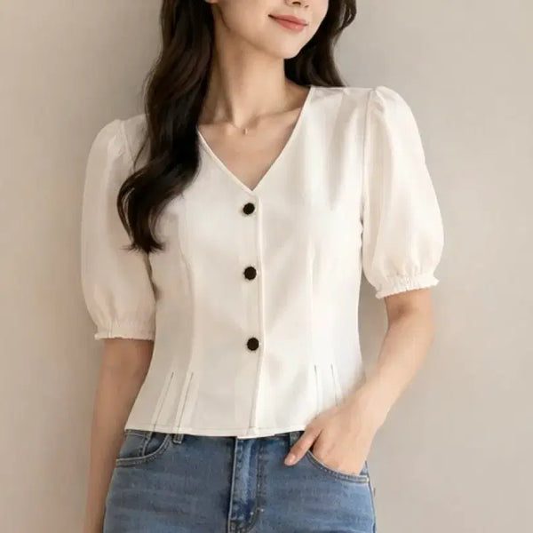 [BUNJANG] Nby White Puff Blouse / Nby 화이트 퍼프 블라우스