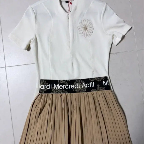[BUNJANG] Mardi Mercredi Actif Ribbed Slim Fit Zip-Up Top & Pleated Skirt Set / [새상품/S] 마르디 메크르디 악티프 골프 셋업 (집업탑 & 플리츠 스커