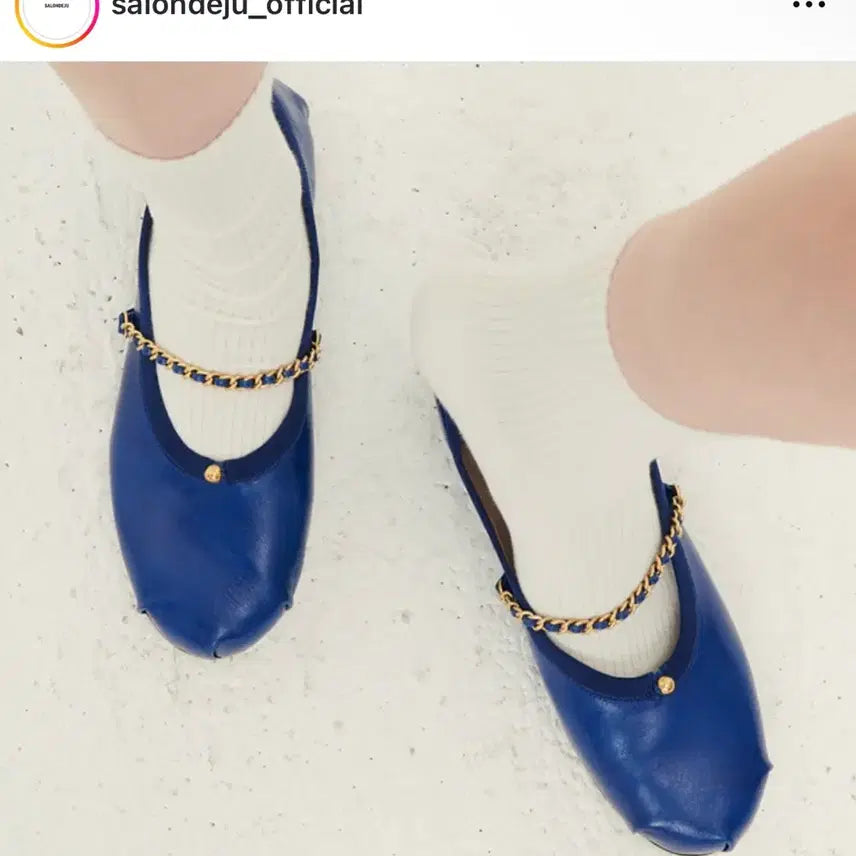 [BUNJANG] Salon deju Dot Chain Flat Shoes Blue 250 / (1회착용)살롱드주 도트 체인 플랫슈즈 블루 250