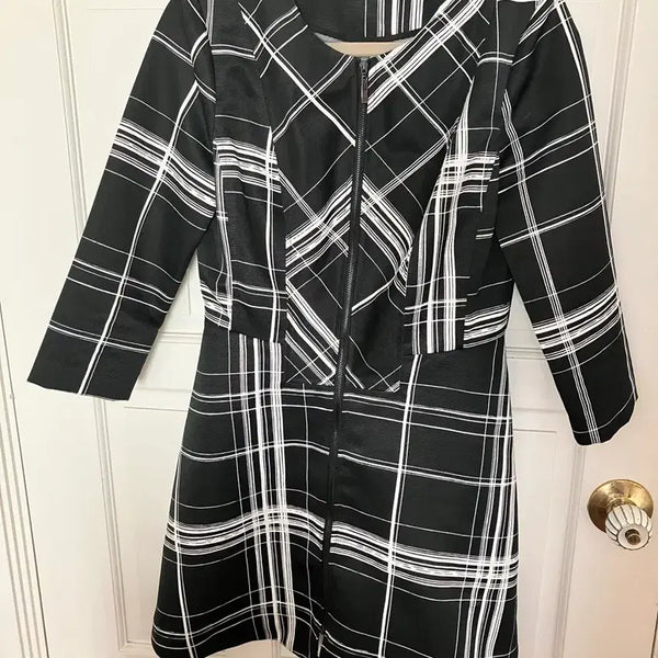 [BUNJANG] Check Pattern Black One-Piece Coat (Size S) / 체크 패턴 블랙 원피스 코트S