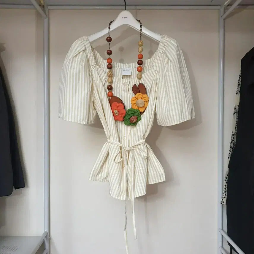 [BUNJANG] Hansome Juicy Couture Rayon Blend Square Neck Button-Up Belted Volume Blouse / 한섬 쥬시꾸뛰르 레이온혼방 스퀘어넥 버튼업 벨티드 볼륨 블라우스
