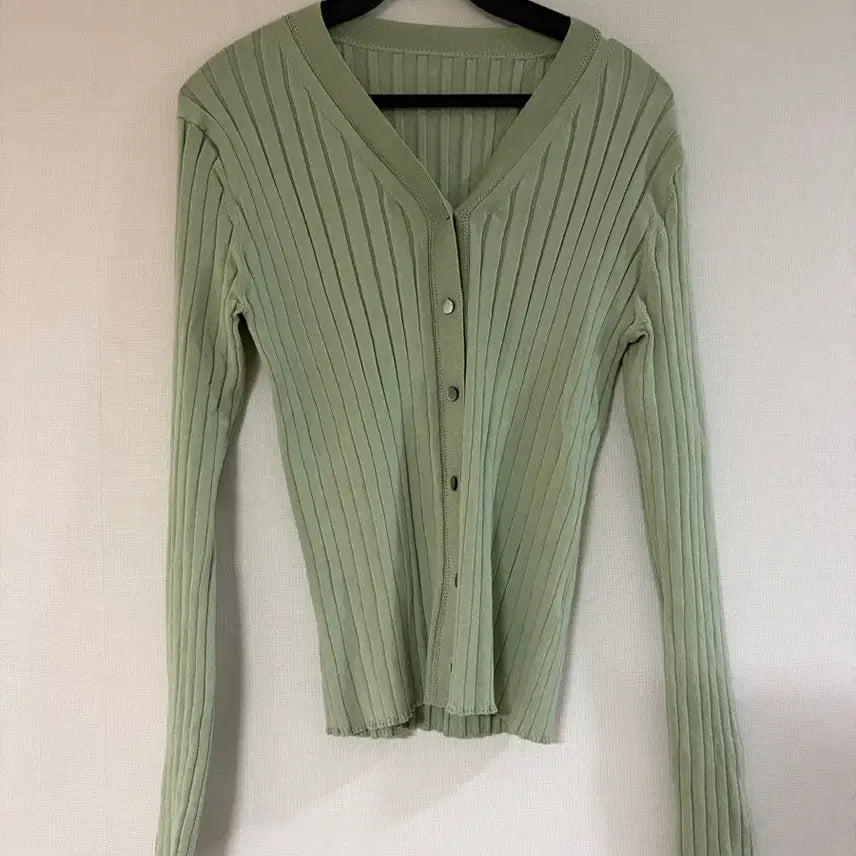 [BUNJANG] Mint Ribbed V-Neck Cardigan / 민트색 골지 브이넥 가디건