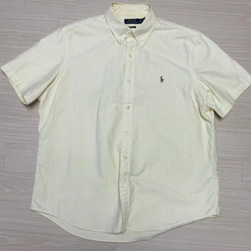 [BUNJANG] Polo Ralph Lauren Classic Fit Striped Short-Sleeve Shirt XL Yellow & White / 폴로 랄프로렌 반팔 셔츠