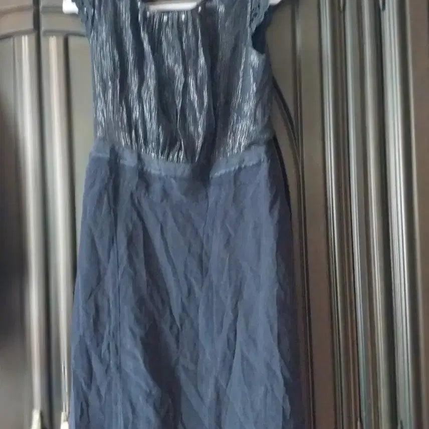 [BUNJANG] Navy Chiffon Short-Sleeve Dress / 네이비반팔 쉬폰 원피스