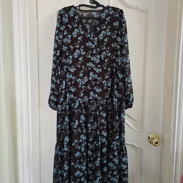 [BUNJANG] Choco Mint Chiffon Long Dress / 초코민트 쉬폰 원피스