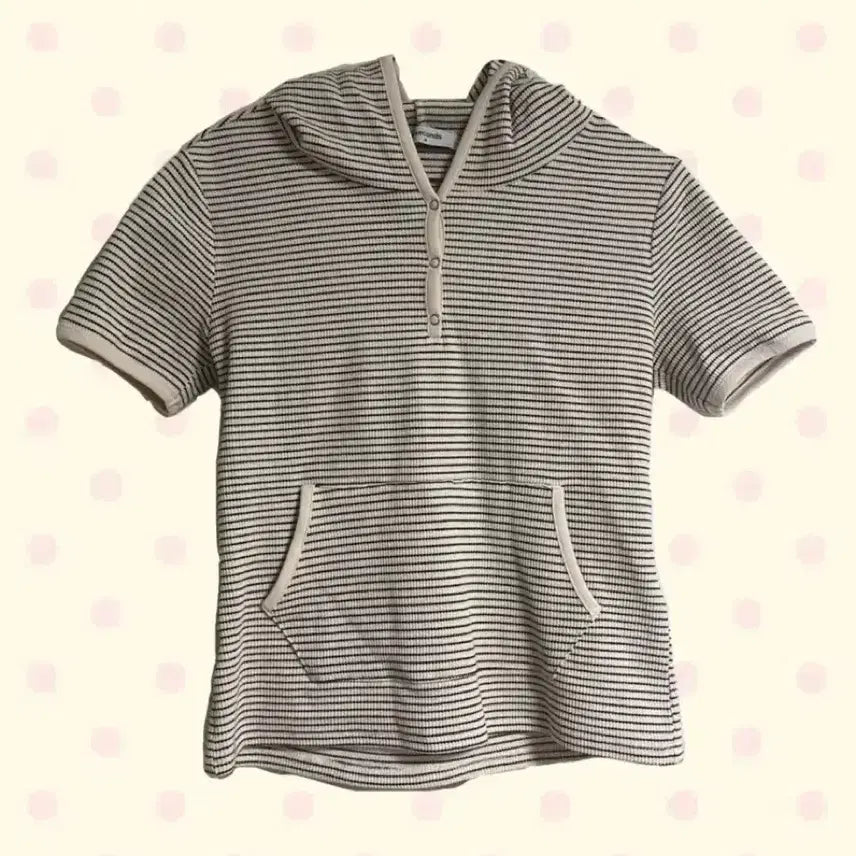 [BUNJANG] Striped Hooded Short Sleeve T-Shirt / 모리걸 스트라이프 후드 반팔 티셔츠