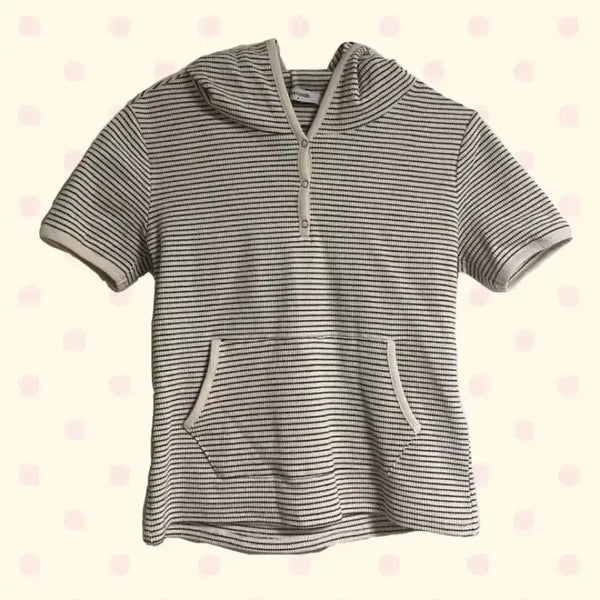 [BUNJANG] Striped Hooded Short Sleeve T-Shirt / 모리걸 스트라이프 후드 반팔 티셔츠