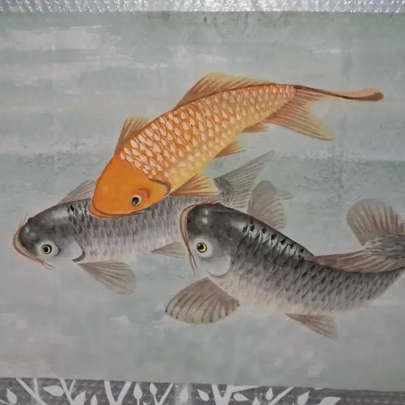 [BUNJANG] Nakcheon (樂川) Ham Seok-won 'Eohaedo' (Carp Painting) Korean Ink Wash Painting / 동양화 유어도