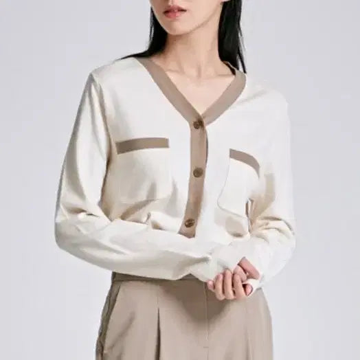 [BUNJANG] SPAO Ivory Colorblock Pocket Cardigan / 스파오 아이보리 배색 포켓 가디건