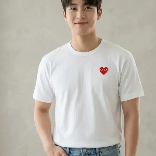 [BUNJANG] Comme des Garçons Play Heart Appliqué T-shirt White M / 꼼데가르송 플레이 하트와펜 반팔티 화이트 M