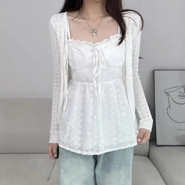 [BUNJANG] Lovely Lace Sleeveless Blouse / 에이블리 화이트 러블리 레이스 나시 블라우스