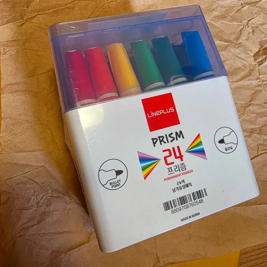 [BUNJANG] Line Plus Triangular Permanent Marker Set 24 Colors / 라인플러스 삼각유성매직 24색 미개봉