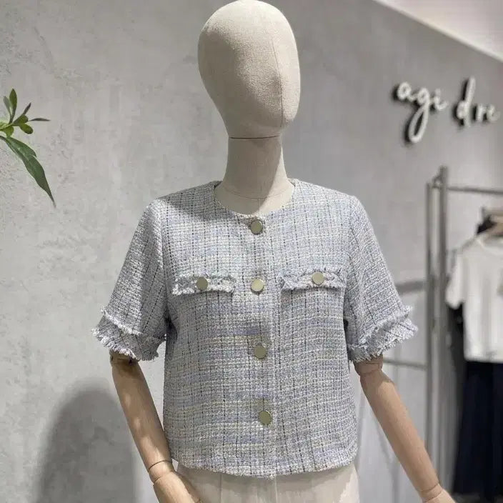 [BUNJANG] AGADOR Puff Sleeve Tweed Short-Sleeve Jacket / 에이지도르 퍼프 트위드 반팔 자켓