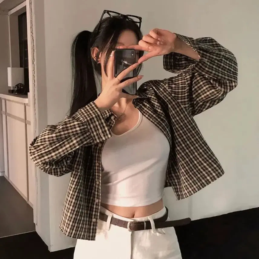 [BUNJANG] Baydely Library Check Crop Shirt Black / 베이델리 도서관 크롭 체크 셔츠 블랙 팝니다!