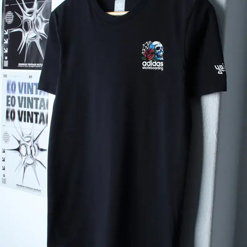 [BUNJANG] Adidas Skull Short Sleeve T-Shirt Black / (XS-S) 아디다스 반팔 티셔츠 스케이트보드 스컬 블랙-78EF