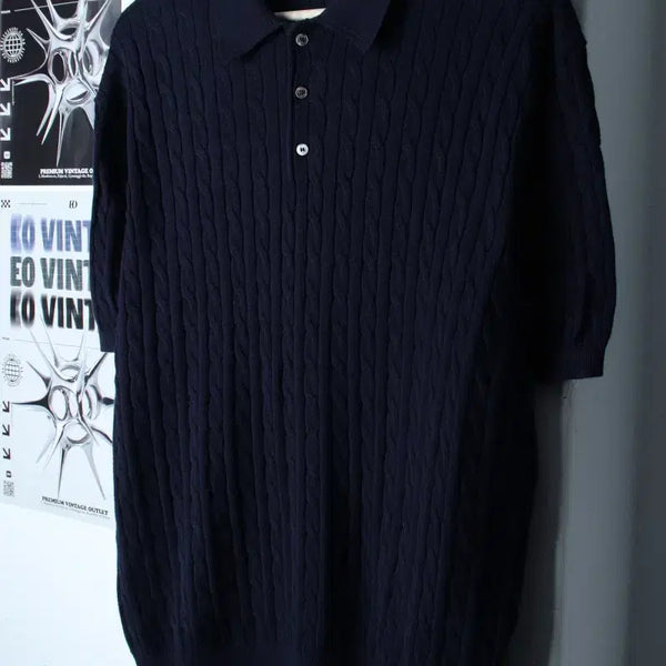 [BUNJANG] SUARE Short Sleeve Polo Knit T-Shirt / (L-XL) 수아레 반팔 카라 티셔츠 니트 케이블 꽈배기-78FC