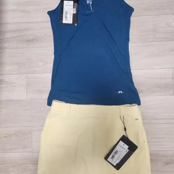 [BUNJANG] J. Lindeberg Women's Golf Set - Blue Top, Yellow Bottoms (Size 55) / (새상품)제이 린드버그 여성 상하세트 골프복55