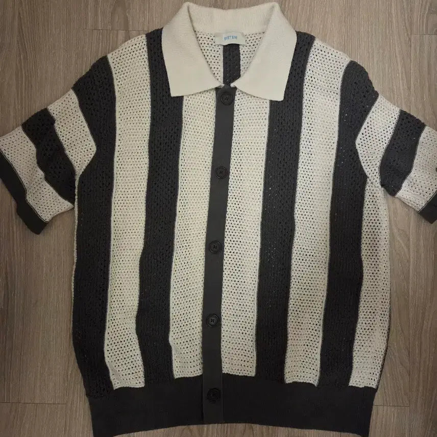 [BUNJANG] System Homme Crochet Knit Short Sleeve Stripe Size 100 / 시스템옴므 정품 크로쉐  니트 반팔 스트라이프 100사이즈