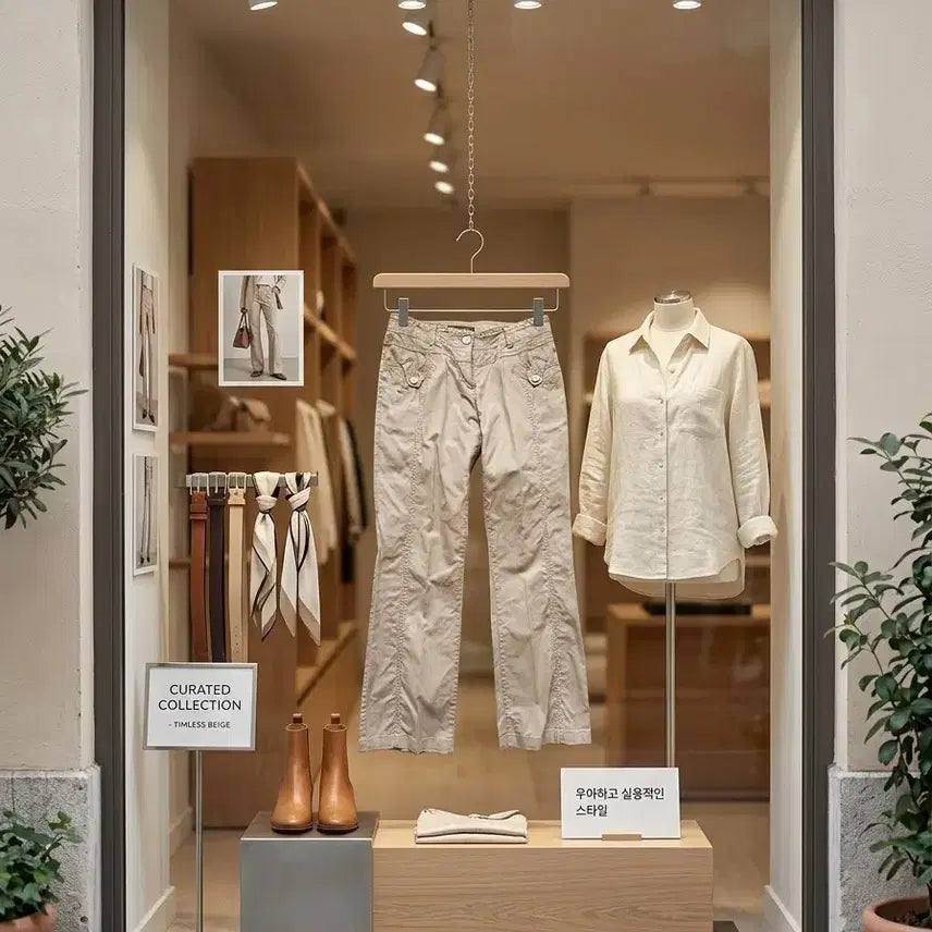 [BUNJANG] Beige Cotton Pants Stylish / 베이지 면바지 팬츠 스타일리쉬 55
