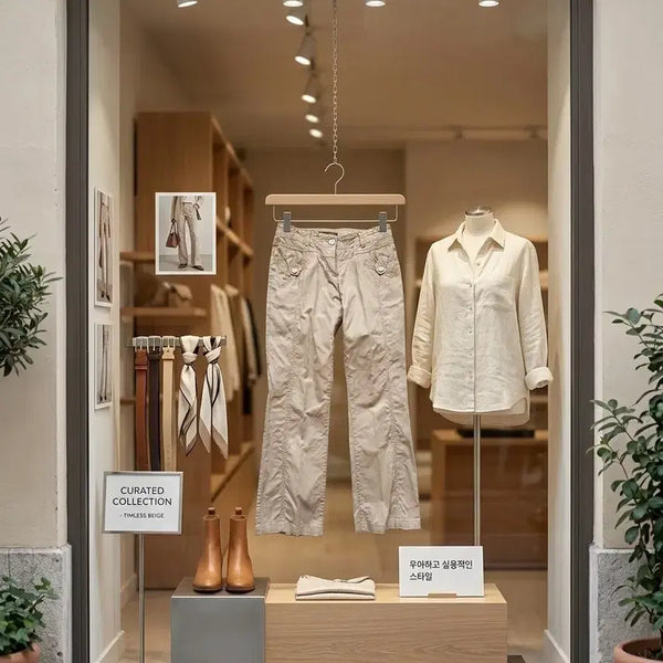 [BUNJANG] Beige Cotton Pants Stylish / 베이지 면바지 팬츠 스타일리쉬 55