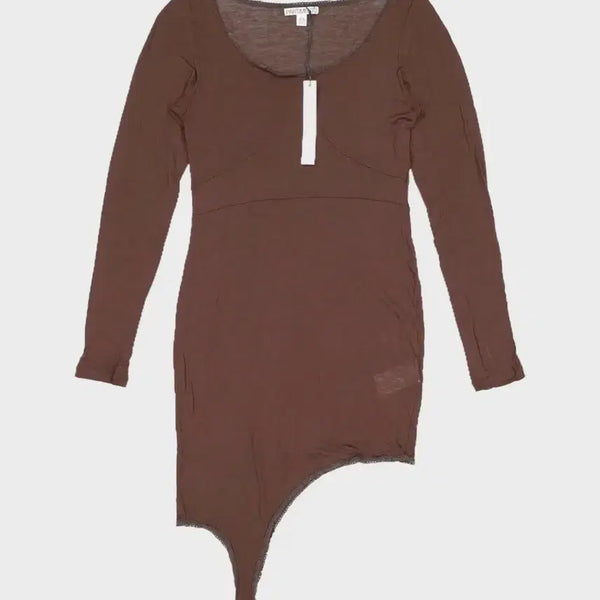 [BUNJANG] Partimento Woman Cutout Dress Brown Two-way Long Sleeve Layered Asymmetric Garter Sheer / 파르티멘토우먼 컷아웃 원피스 브라운투웨이롱슬리브레이어드언발가터홀링시스루미