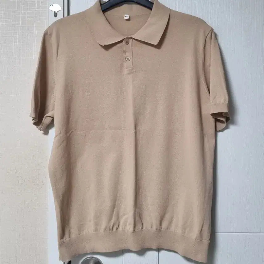 [BUNJANG] XXL Beige Knit Short-Sleeve Polo T-Shirt / XXL 베이지 니트 폴로 반팔티