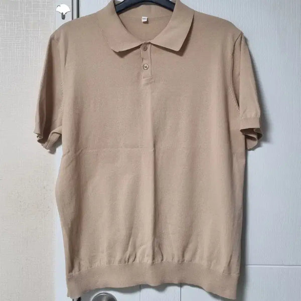 [BUNJANG] XXL Beige Knit Short-Sleeve Polo T-Shirt / XXL 베이지 니트 폴로 반팔티
