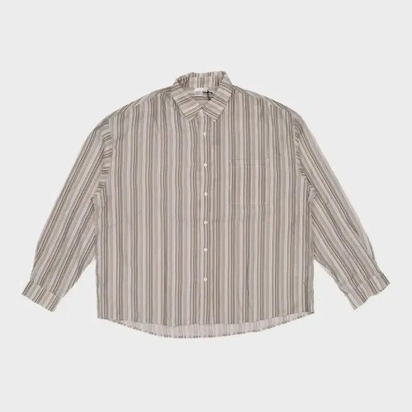 [BUNJANG] Partimento Striped Long Sleeve Shirt Brown Unisex / 파르티멘토 스트라이프 긴팔 셔츠 브라운 유니섹스오버핏우먼보이프렌드롱슬리브