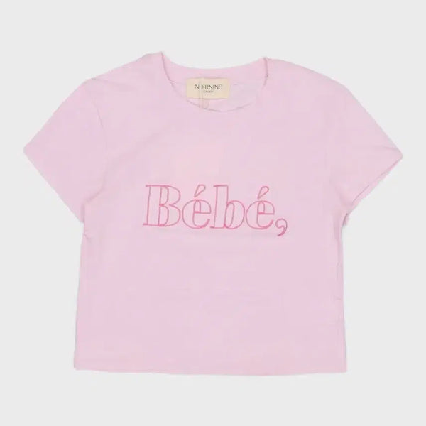 [BUNJANG] Noir Nine Bebe Crop T-Shirt Pink / 누아르나인 베베 크롭 반팔티셔츠 핑크 톤온톤로고라운드세미하프슬리브클라우드