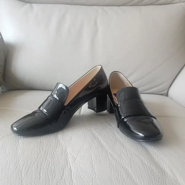 [BUNJANG] Barbara Black Patent Leather Crinkle Mid Loafers - Size 235 / 바바라 미들로퍼 235
